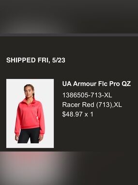 NWT Under Armour neon red Quarter-Zip Pullover women’s XL